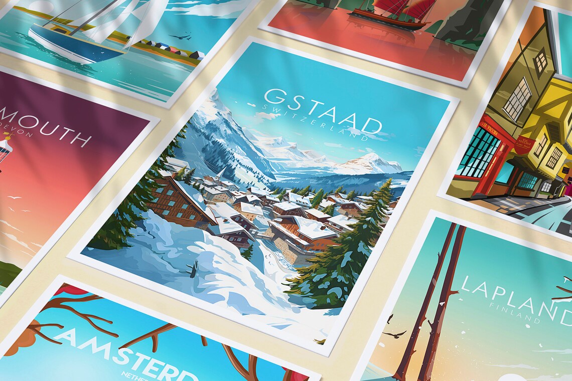 Gstaad Switzerland Snowy Alpine Village Peaks View Scene Poster - Image 3