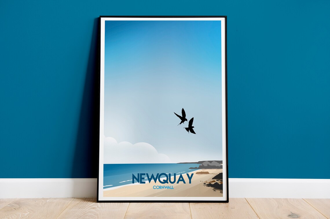 Newquay Cornwall Travel Poster, Beach Scene