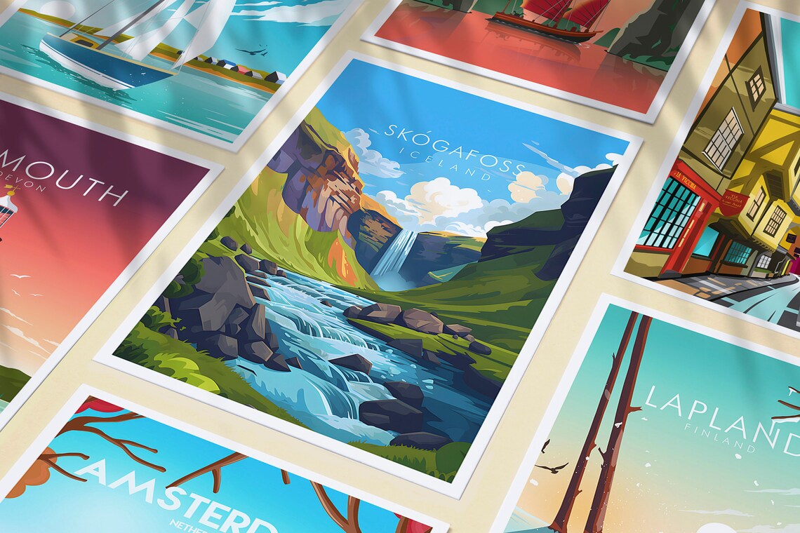 Skogafoss Iceland Waterfall River Canyon Nature Travel Poster - Image 3