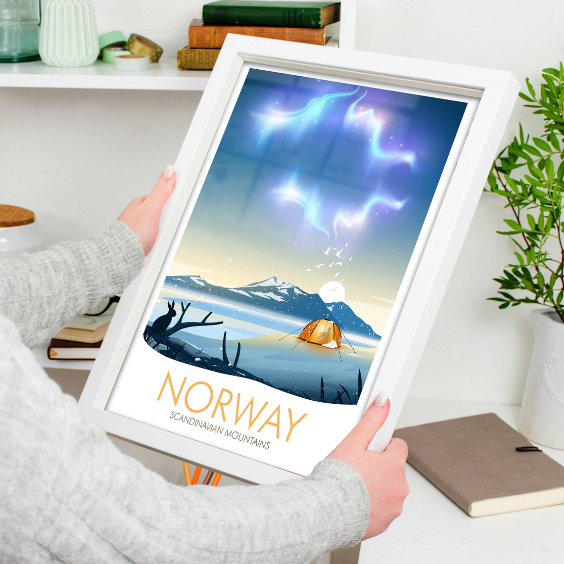 Norway Scandinavian Mountains Aurora Tent Night Sky Travel Poster - Image 4