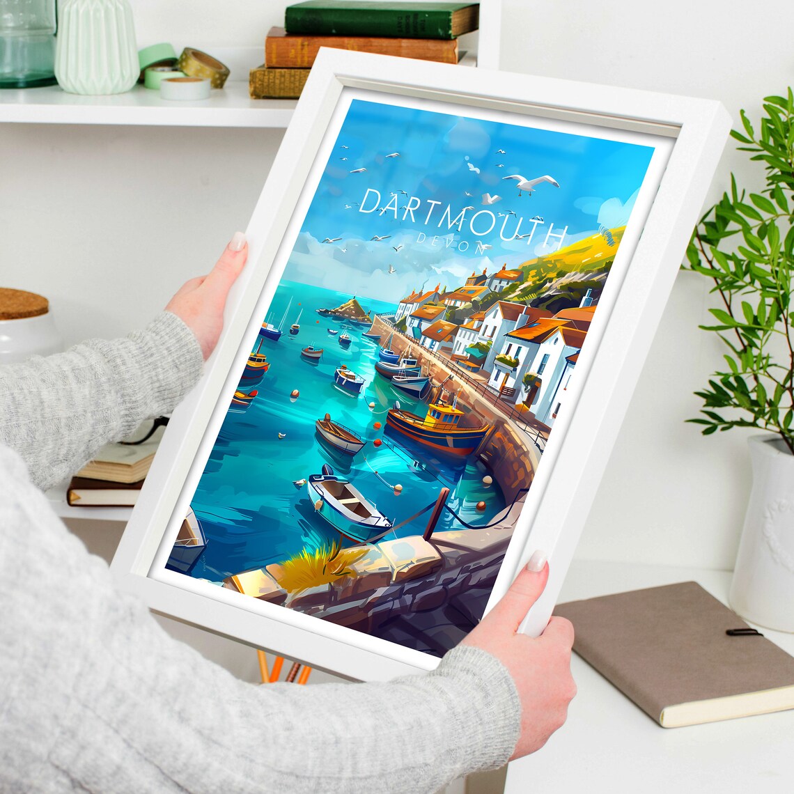 Dartmouth Devon Harbor Fishing Boats Village Seaside Coastal Poster - Image 4