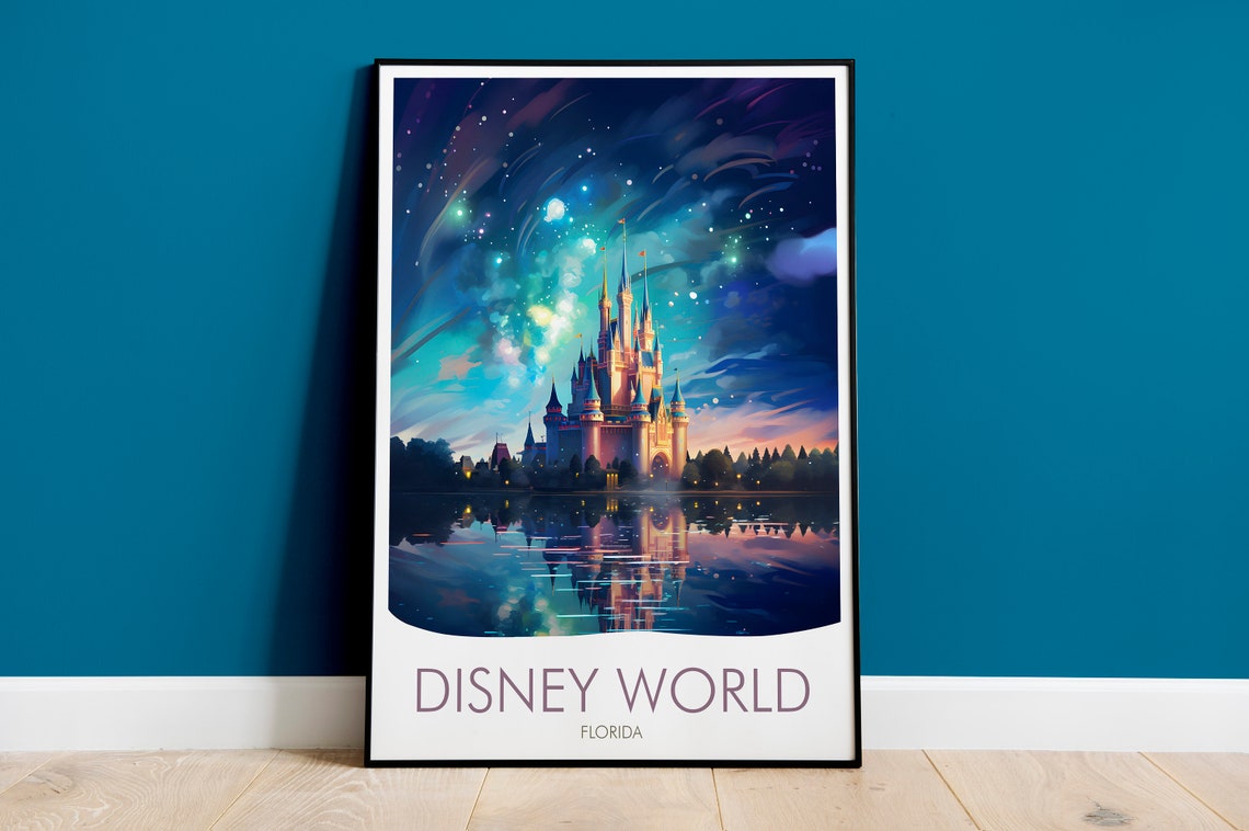 Disney World Florida Magic Castle Starry Night Travel Poster