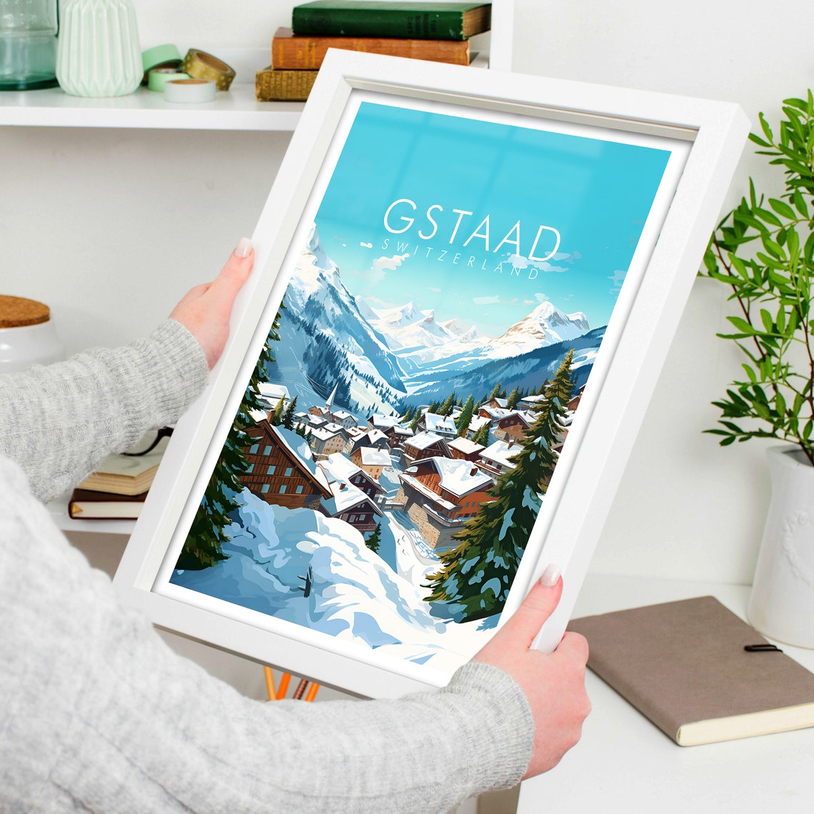Gstaad Switzerland Snowy Alpine Village Peaks View Scene Poster - Image 4