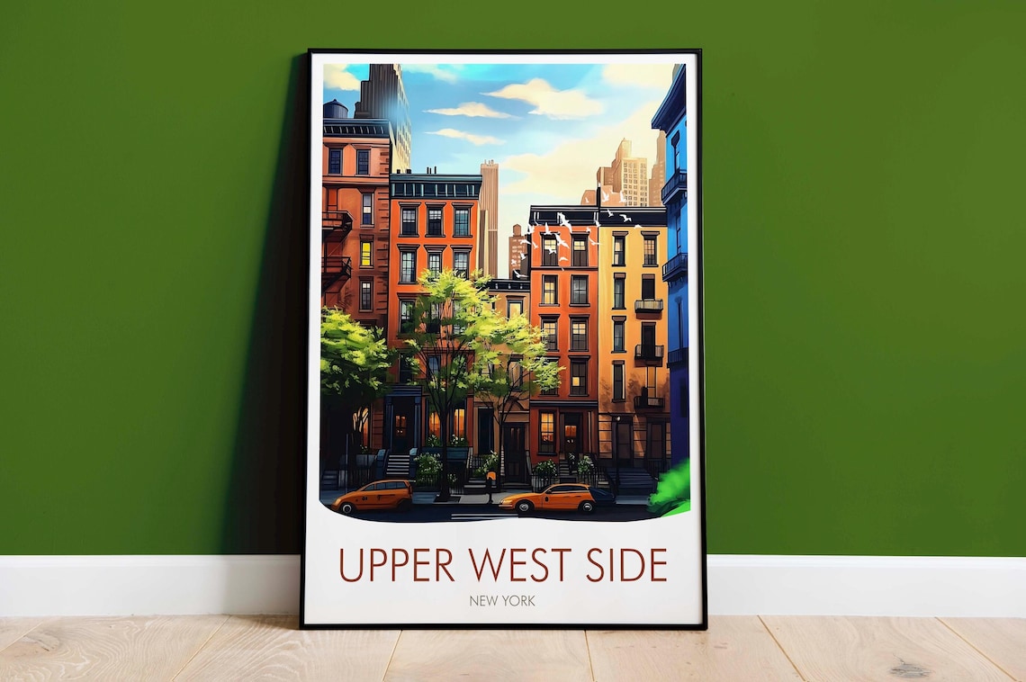 New York Upper West Side Brownstone Street Taxi Cab Travel Poster