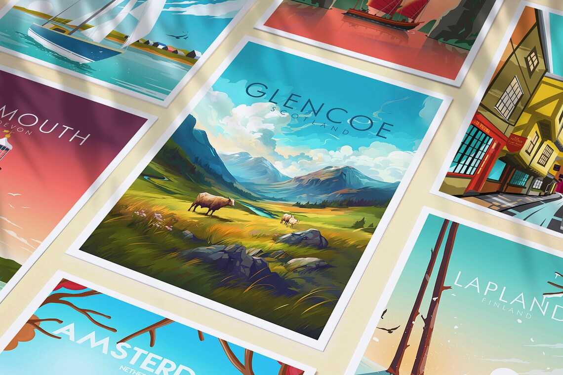 Glencoe Scotland Travel Poster, Landscape Art Print - Image 3