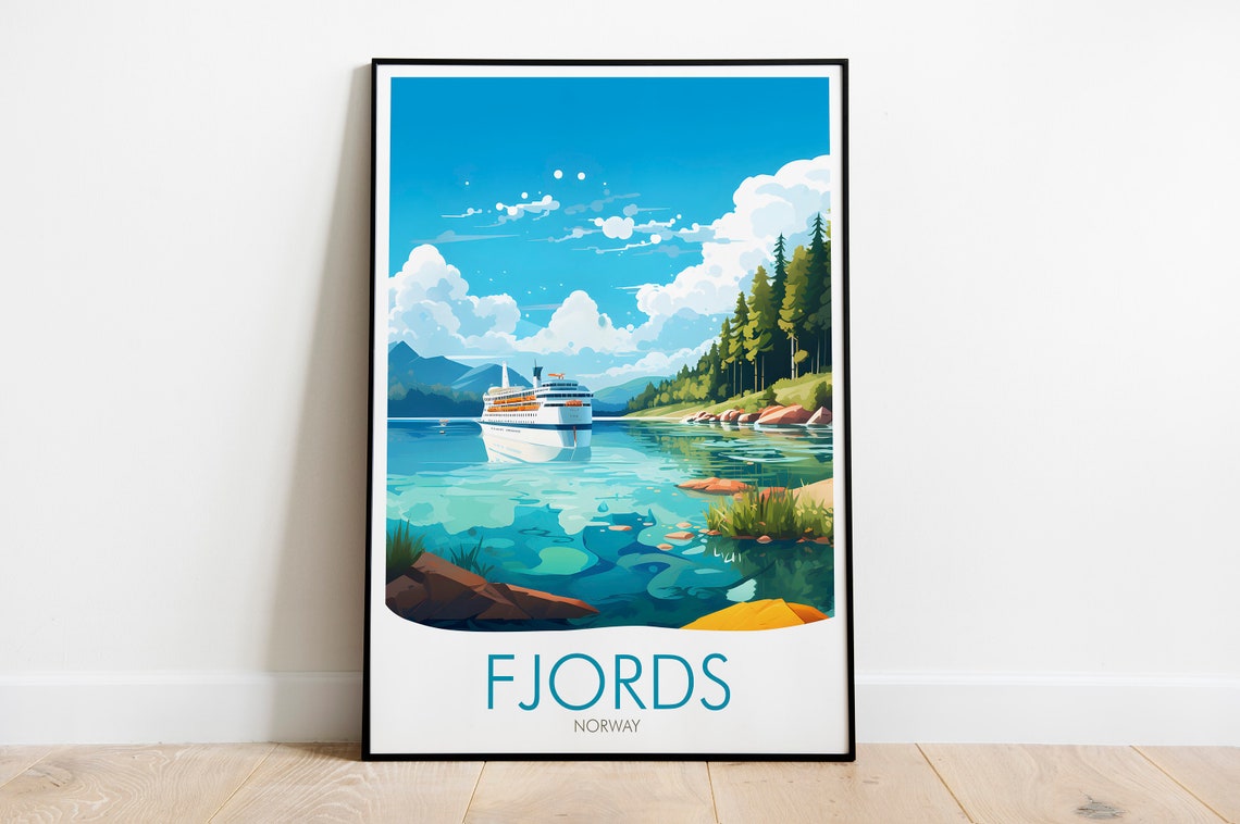 Norway Fjords Cruise Ship Sailing Scenic Mountain View Poster - Image 2