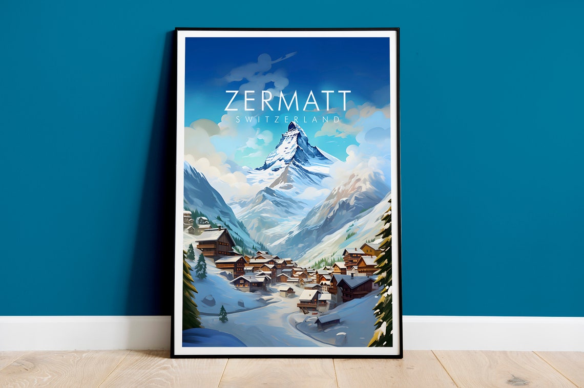 Zermatt Switzerland Matterhorn Alpine Village Winter Travel Poster