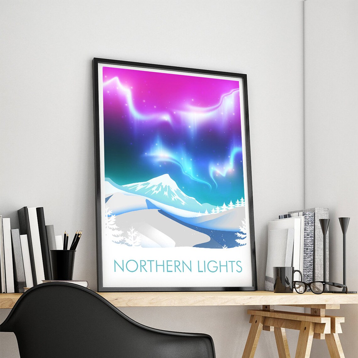 Northern Lights Norway Poster, Vintage Mountain Travel - Image 4