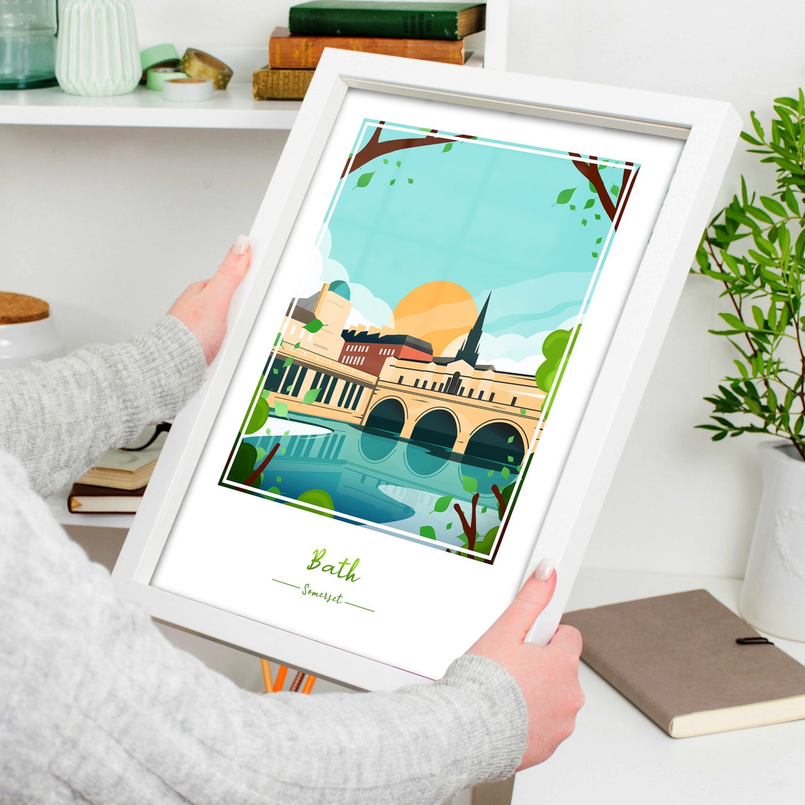 Bath Somerset Minimalist Pulteney Bridge Riverside City Scenic Poster - Image 4