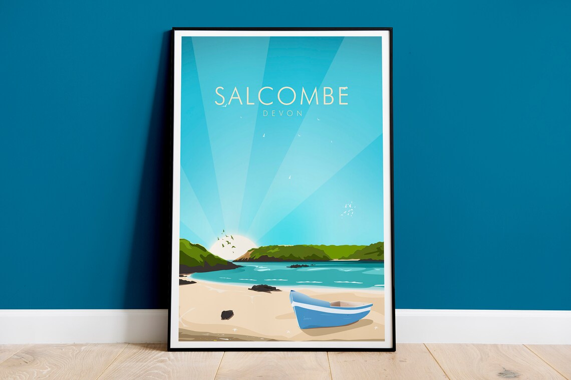 Salcombe Devon Travel Poster, Abstract Modern
