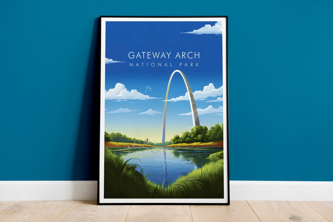 Gateway Arch National Park St Louis Sunset River Reflection Poster