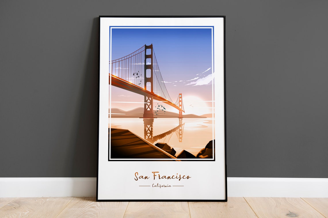 San Francisco California Golden Gate Bridge Bay Sunset View Poster