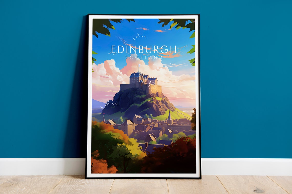 Edinburgh Scotland Castle Rock Old Town Sunset Skyline Poster