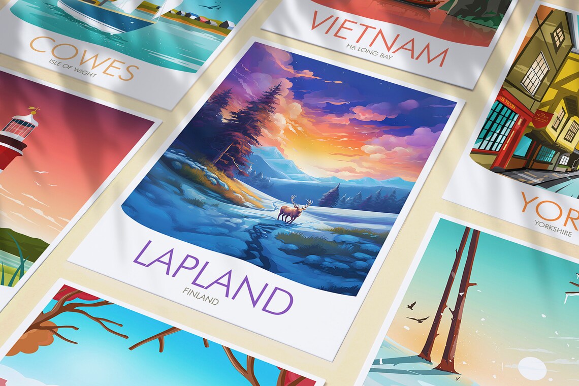 Lapland Finland Reindeer Snowy Valley Winter Sunset Sky Poster - Image 3
