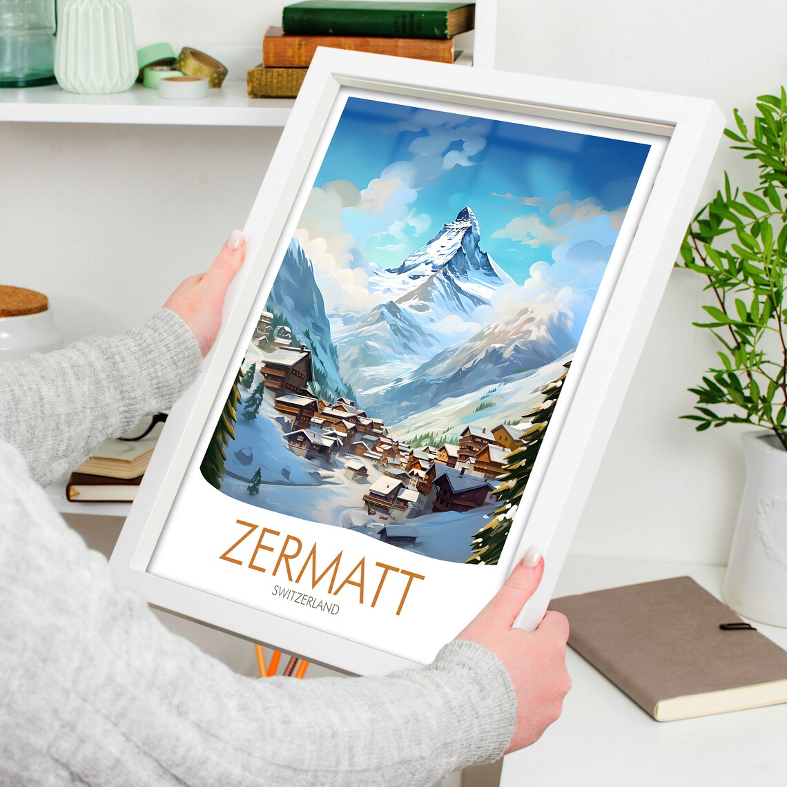 Zermatt Switzerland Matterhorn Village Snowy Alps Travel Poster - Image 4
