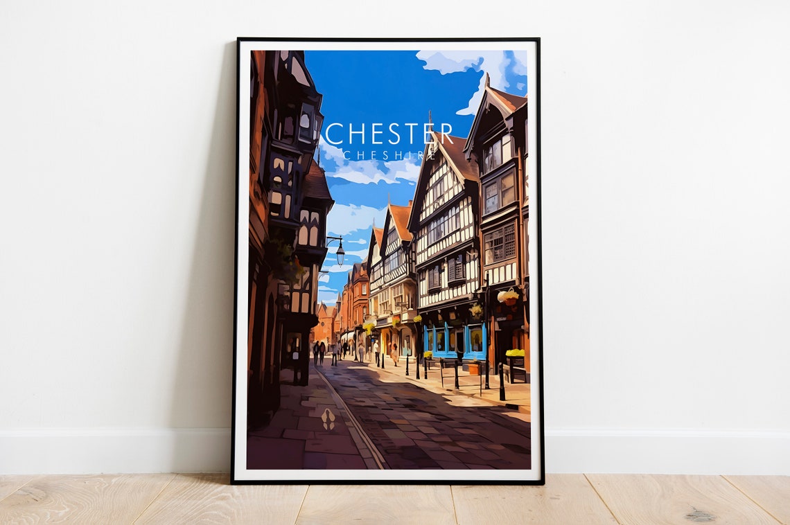 Chester Cheshire England Tudor Row Historic Street Travel Poster - Image 2
