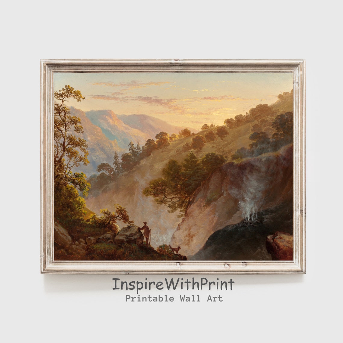 Rustic Mountain Landscape Painting Vintage Cabin Art Decor Antique Print Timeless Wall