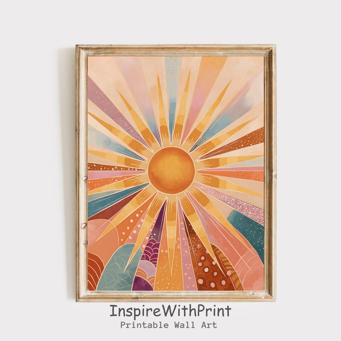 Boho Sun Print Colorful Wall Art Abstract Sunrise Midcentury Modern Playroom Poster Nursery