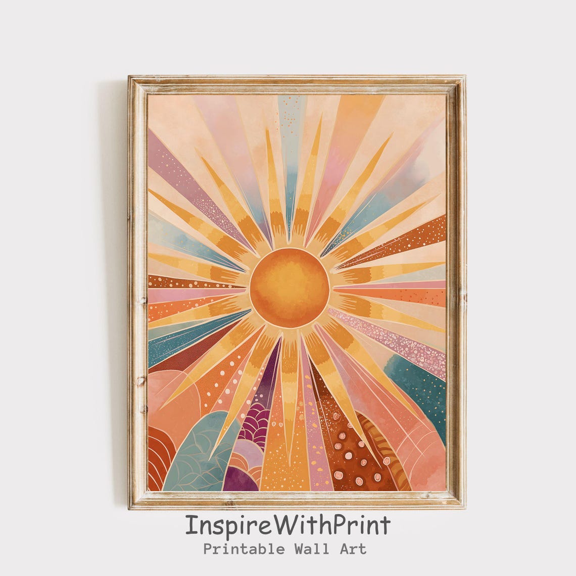 Peach Boho Sunrise Pastel Patterned Sunrays Warm Retro Poster