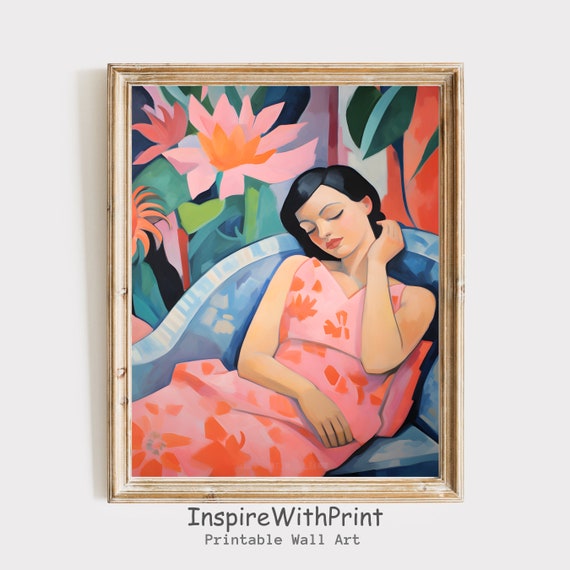 Abstract Woman Portrait Painting Matisse Inspired Art Print Pastel Wall Decor