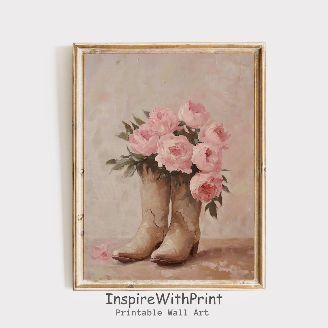 Coastal Cowgirl Boots Floral Western Art Print