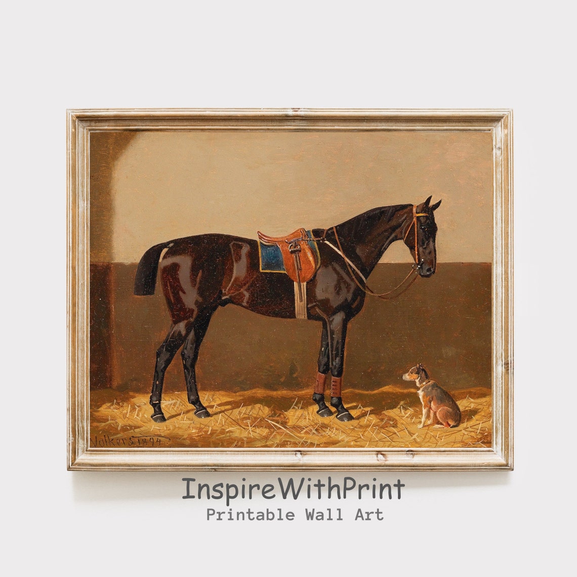 Vintage Horse And Dog Print Painting Countryside Wall Art Artful Animal Friendship Farmhouse Decor