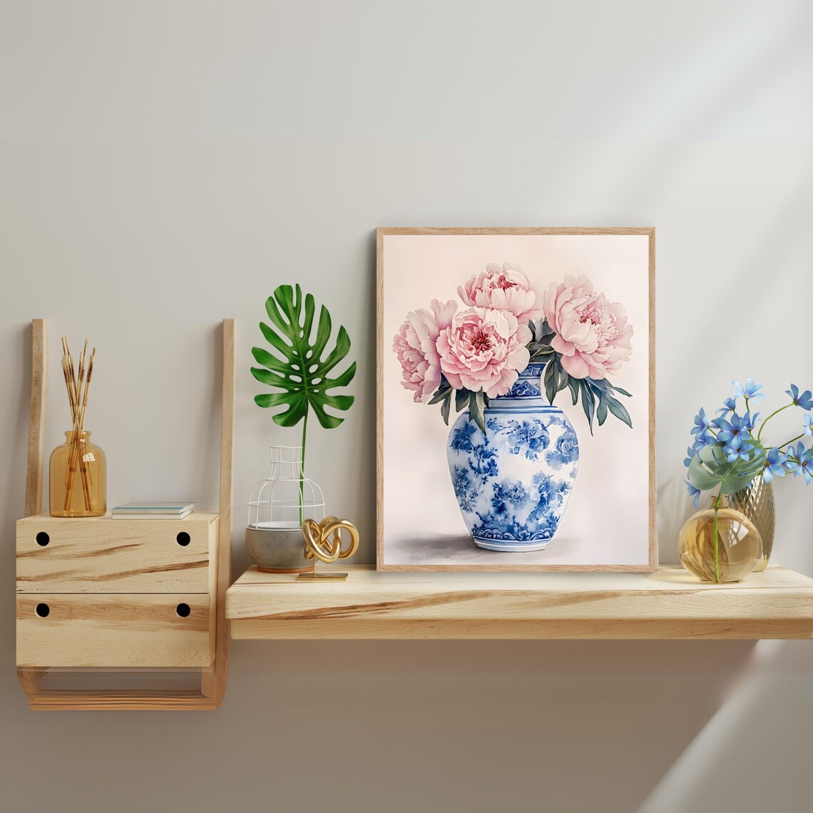 Watercolor Peonies in Chinoiserie Vase Art Print