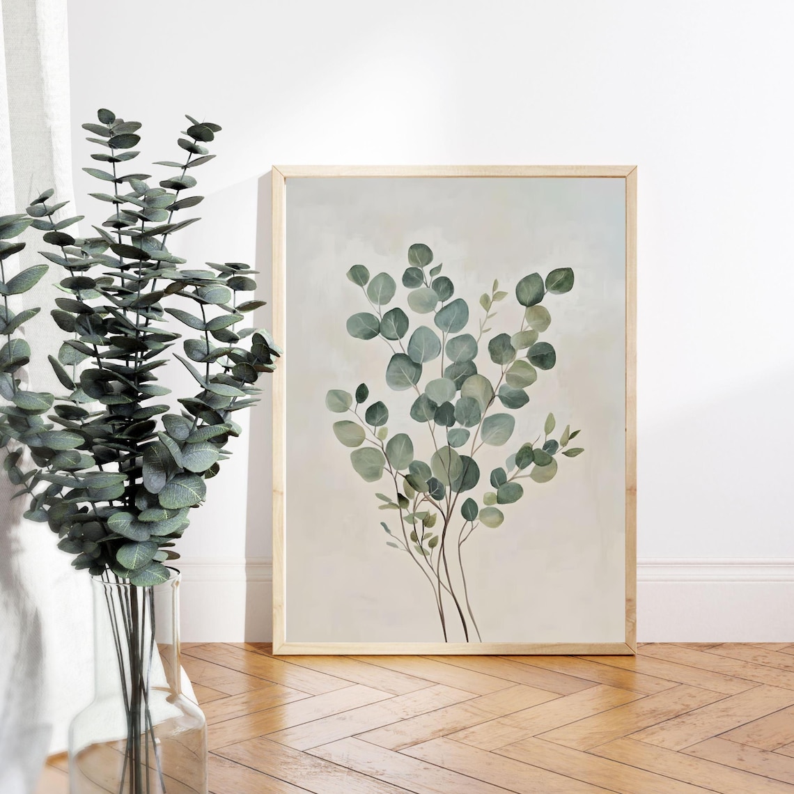 Airy Sage Green Eucalyptus Branches Watercolor Botanical Art Poster