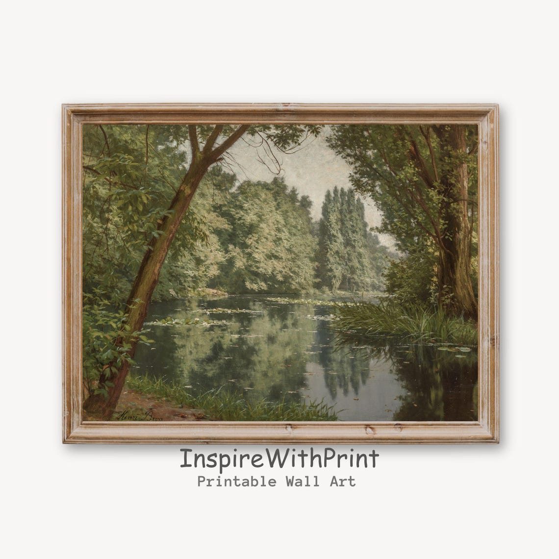 Tranquil Forest Pond Landscape Classic Oil Painting Art Poster