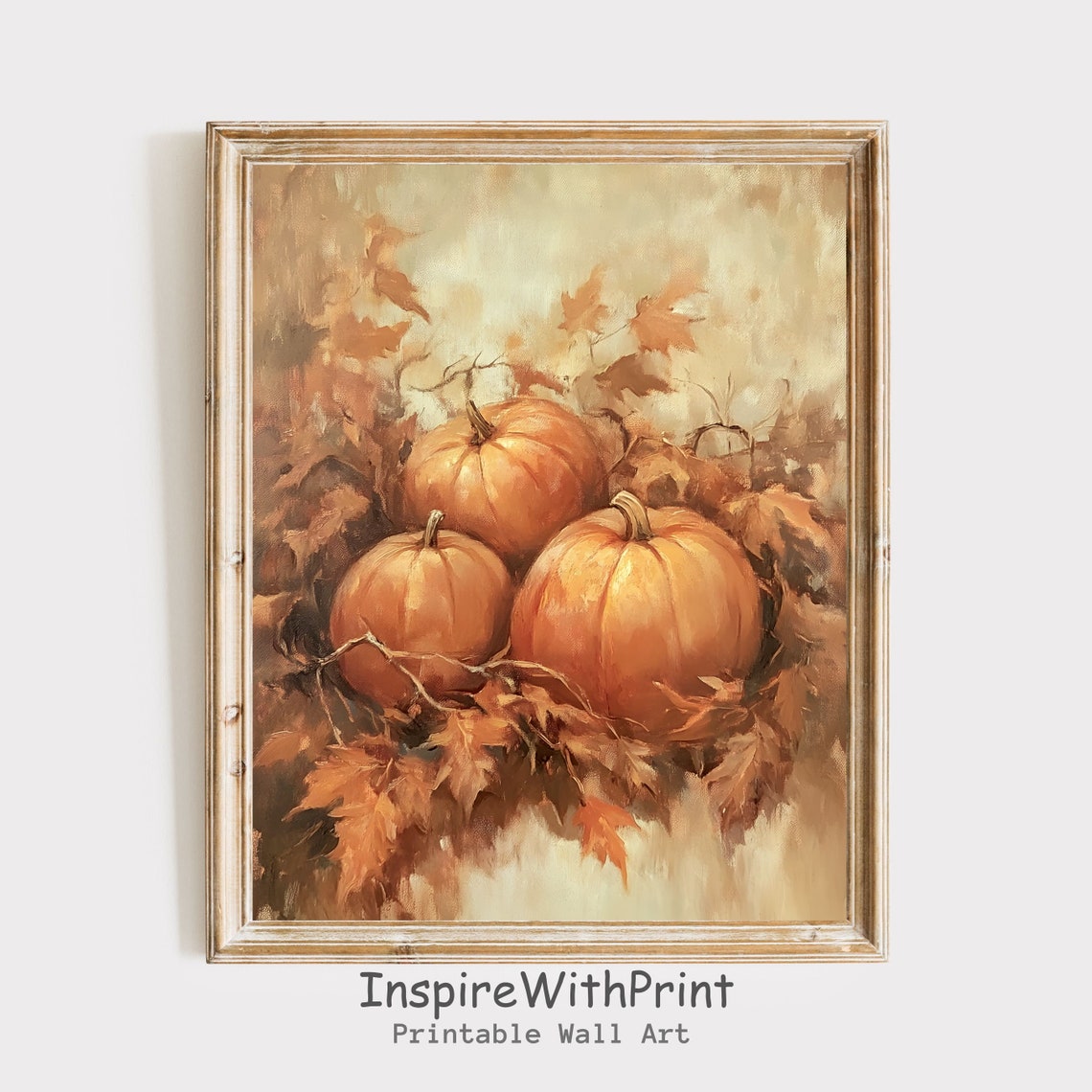 Vintage Pumpkins Wall Art Moody Thanksgiving Print Rustic Farmhouse Fall Decor Pumpkin Still Life Painting