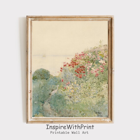 Coastal Flower Path Vintage Watercolor Seaside Landscape Poster