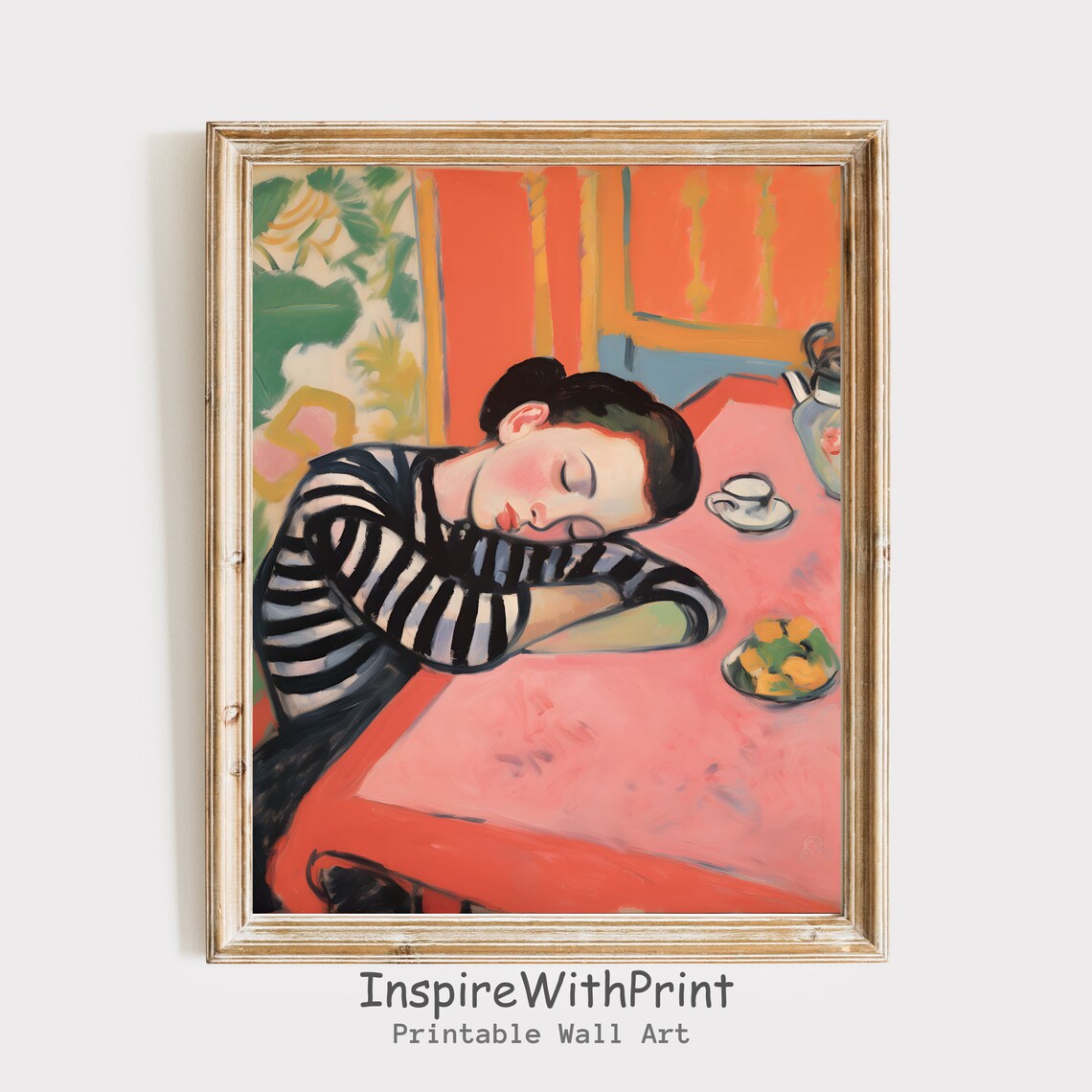 Sleeping Woman Pastel Portrait Matisse Inspired Colorful Art Print