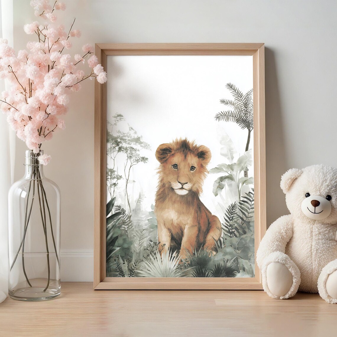 Cute Lion Cub Watercolor Jungle Safari Nursery Decor Art Poster