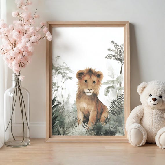 Lion Cub Nursery Wall Art Baby Shower Gift Kids Room Decor Jungle Animal Print Various Sizes For Frame