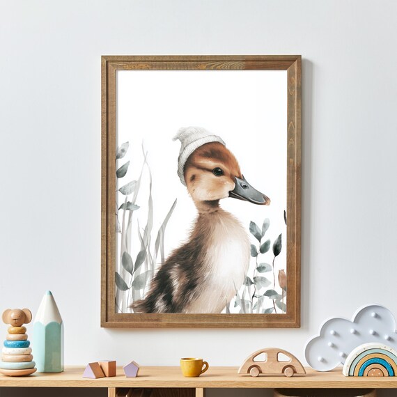 Baby Duckling Wearing White Knit Beanie Nursery Kids Room Poster