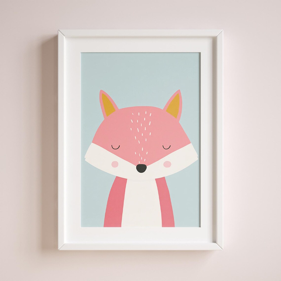 Pink Fox Nursery Art Poster Sweet Sleeping Fox Pastel Baby Room