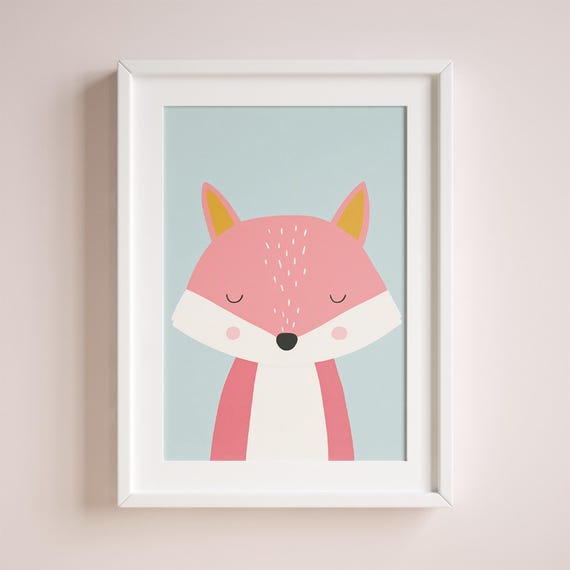 Baby Nursery Print Pink Fox Peaceful Design Multiple Sizes