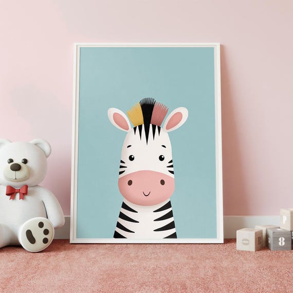 Zebra Nursery Wall Art Playful Black And White Illustration