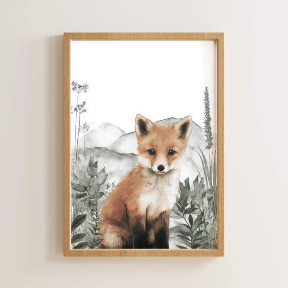 Fox Nursery Wall Art Baby Shower Gift Kids Room Decor A3 A4 11x14 16x20 Inches