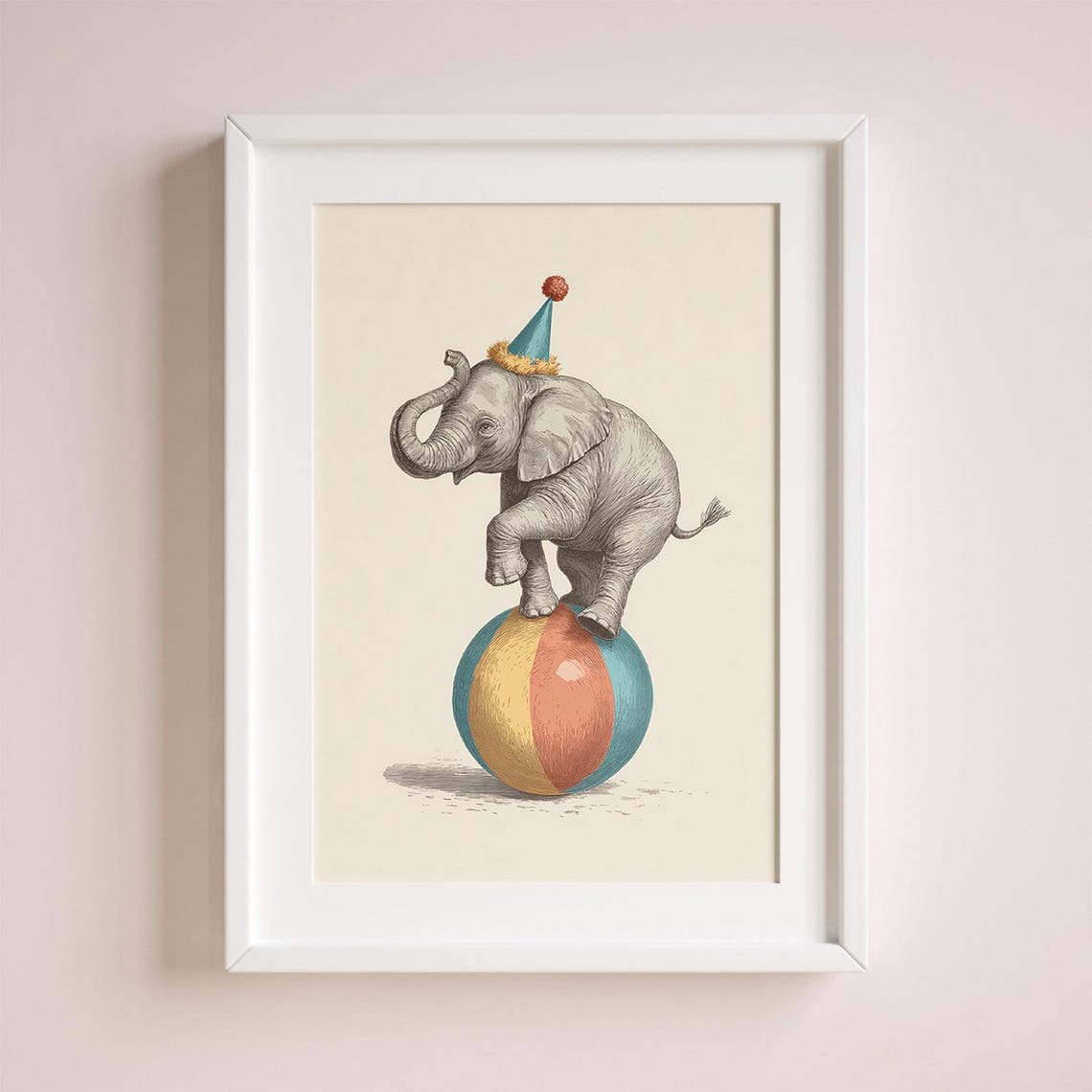 Nursery Wall Art Print Elephant On Ball Multiple Sizes