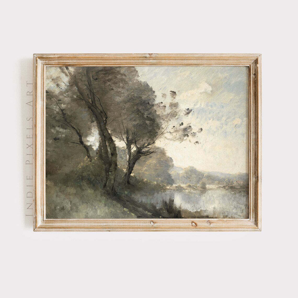 Muted Green Lake Trees Vintage Tonalist Landscape Cottage Wall Poster