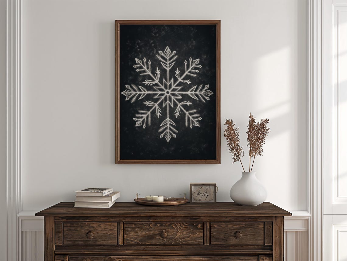 Chalkboard Snowflake Sketch Rustic Winter Holiday Farmhouse Art Print - Image 4