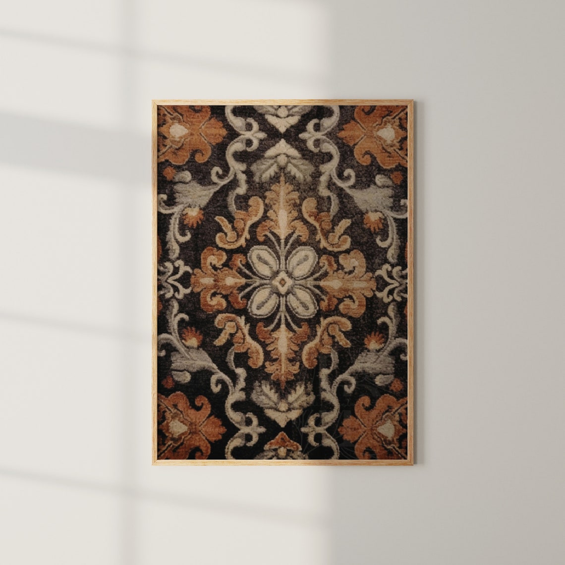 Ornate Baroque Floral Tapestry Black Rust Medallion Pattern Wall Art - Image 4