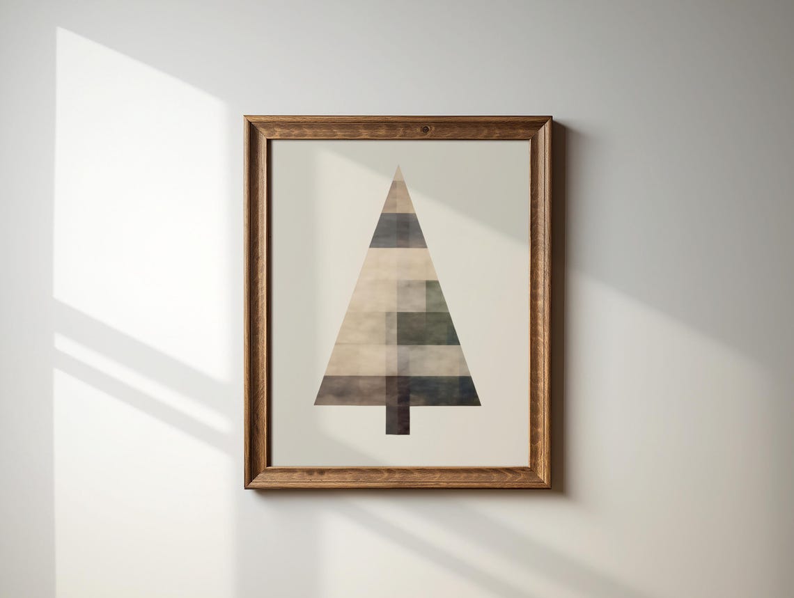 Modern Geometric Patchwork Christmas Tree Neutral Holiday Art Print - Image 2