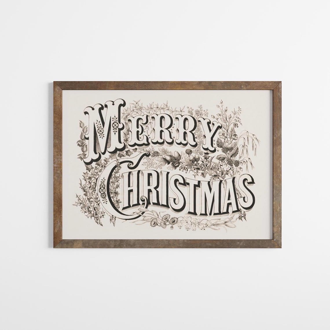 Vintage Merry Christmas Floral Typography Holiday Sign Wall Art - Image 3