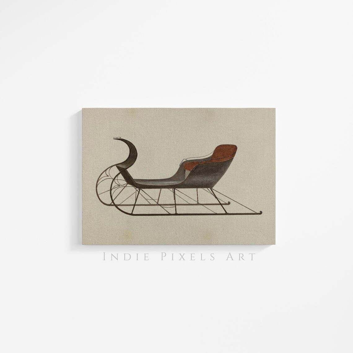 Antique Horse Drawn Sleigh Illustration Vintage Christmas Wall Art - Image 2