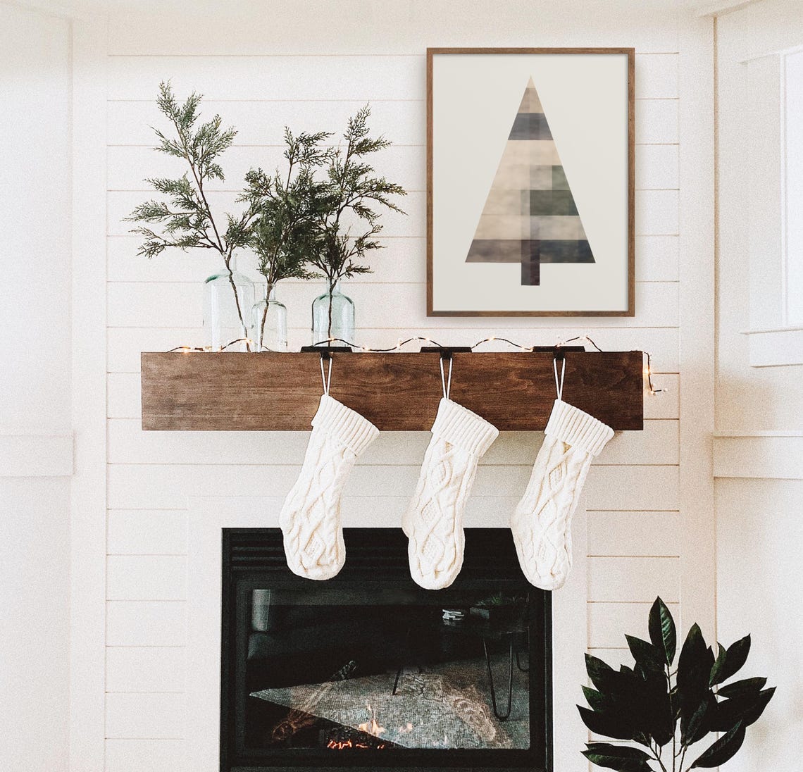 Modern Geometric Patchwork Christmas Tree Neutral Holiday Art Print - Image 4