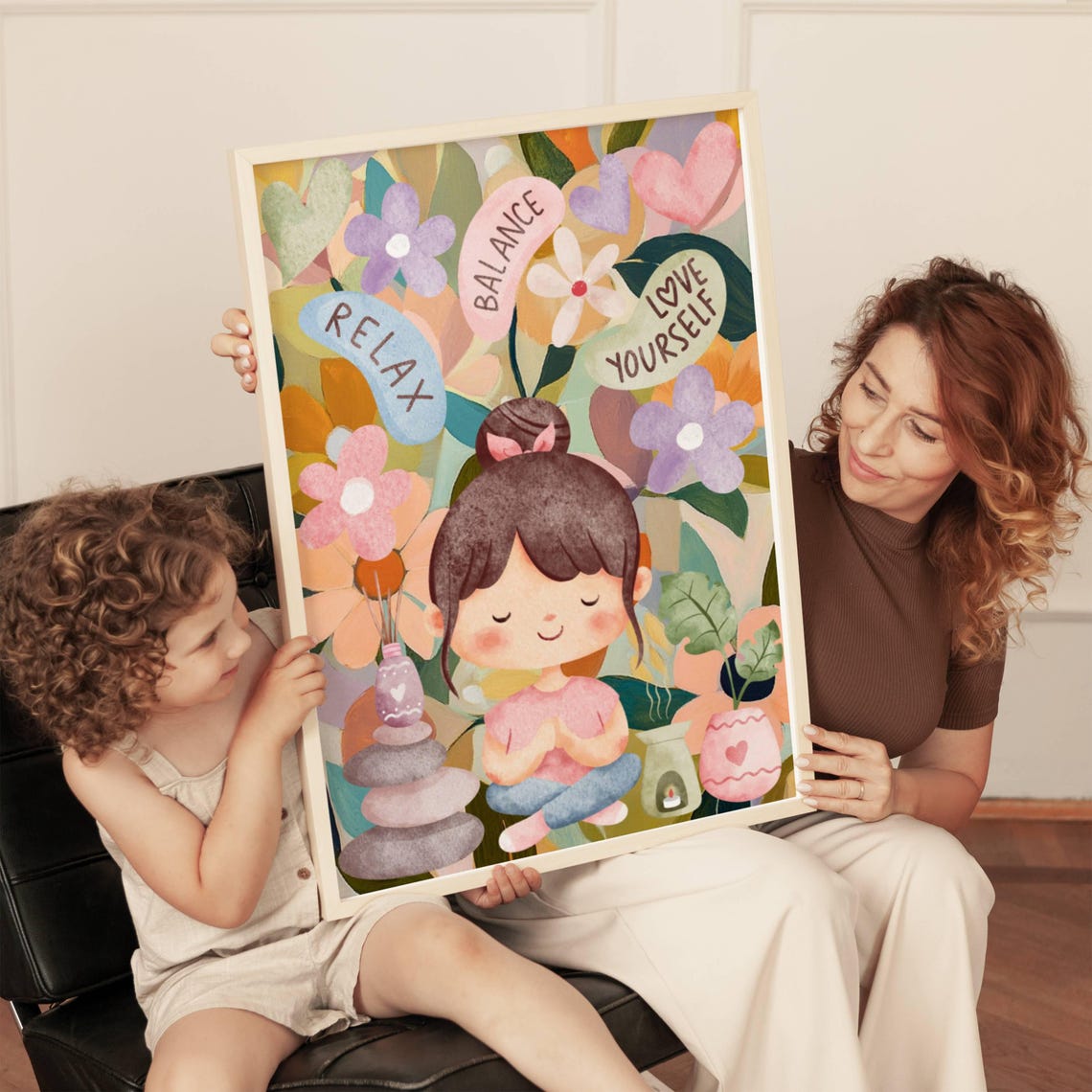 Relax Balance Love Yourself Meditating Girl Floral Mindfulness Poster - Image 6