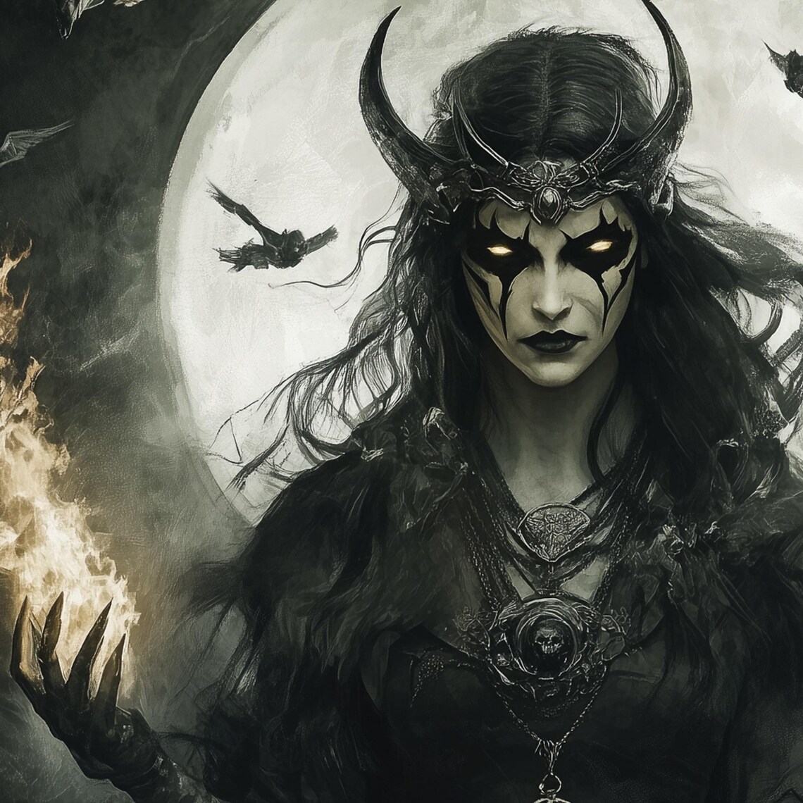 Hecate Dark Goddess Vintage Oil Painting Art Print - Image 6