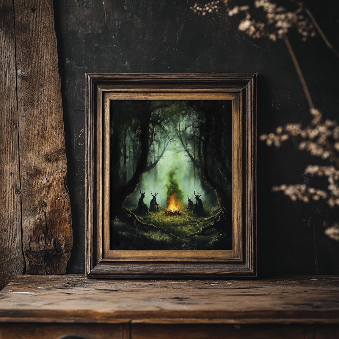 Forest Horned Witches Magic Fire Art Print - Image 2